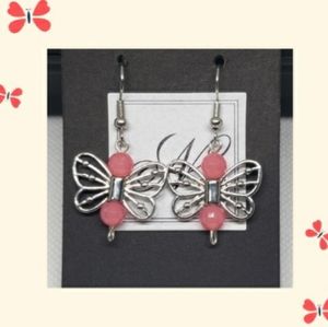Metal Butterfly & Glass Bead Earrings